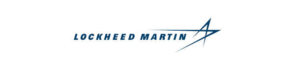 Lockheed Martin logo; the words "Lockheed Martin" in blue, followed by a blue start on white background. 